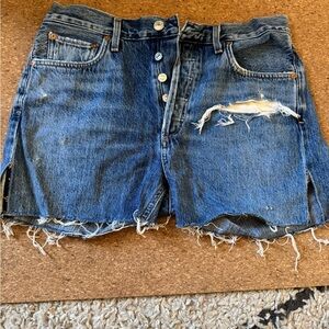 Agolde Distressed High-Rise Denim Shorts - Blue